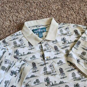Vintage Big Dogs Golf Polo Shirt Biege XL AOP Retro Dad Grandpa 90s Summer USA
